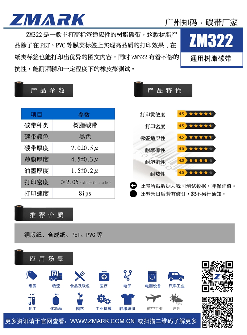 ZM322可打印铜版纸的树脂碳带